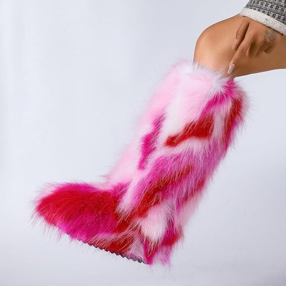Knee-High Faux Fur Boots WIDE SZ - Picture 3 of 5